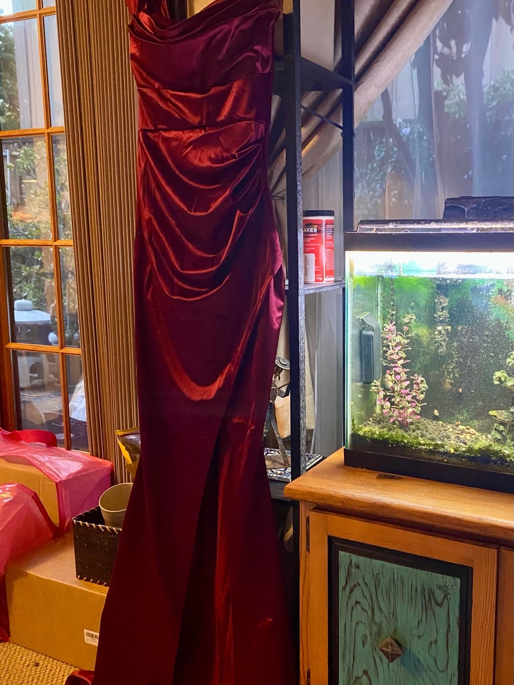 Windsor Burgundy Satin Prom Dress